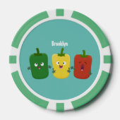 Cute bell pepper capsicum trio zingende cartoon poker chips (Voorkant)