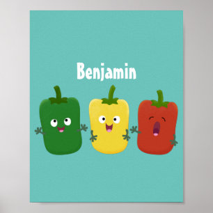 Cute bell pepper capsicum trio zingende cartoon poster