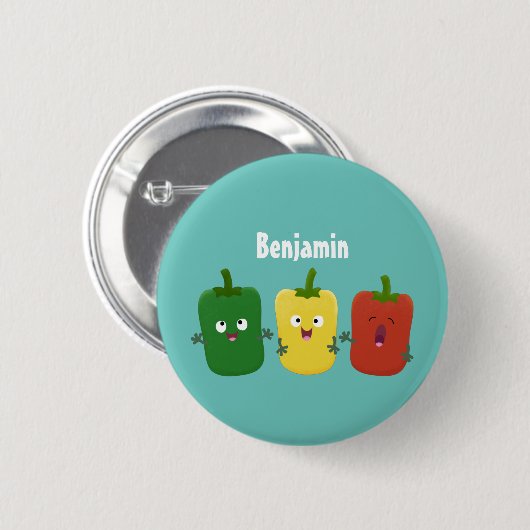 Cute bell pepper capsicum trio zingende cartoon ronde button 5,7 cm (Voorkant /achterkant)