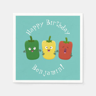 Cute bell pepper capsicum trio zingende cartoon servet