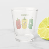 Cute bell pepper capsicum trio zingende cartoon shot glas (Achterkant)