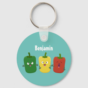 Cute bell pepper capsicum trio zingende cartoon sleutelhanger