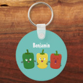 Cute bell pepper capsicum trio zingende cartoon sleutelhanger (Voorkant)