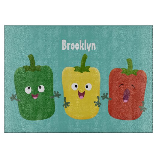 Cute bell pepper capsicum trio zingende cartoon snijplank (Voorkant)