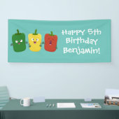Cute bell pepper capsicum trio zingende cartoon spandoek (Beurs)