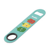 Cute bell pepper capsicum trio zingende cartoon speed flessenopener (Voorkant Gekanteld)