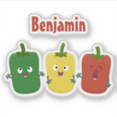 Cute bell pepper capsicum trio zingende cartoon sticker (Voorkant)