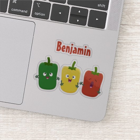 Cute bell pepper capsicum trio zingende cartoon sticker (Detail)