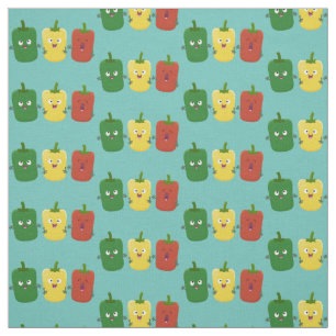 Cute bell pepper capsicum trio zingende cartoon stof