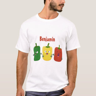 Cute bell pepper capsicum trio zingende cartoon t-shirt