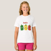 Cute bell pepper capsicum trio zingende cartoon t-shirt (Voorkant volledig)