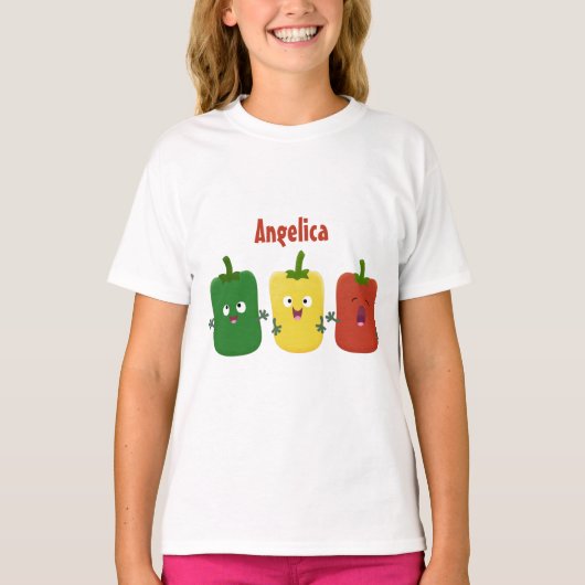 Cute bell pepper capsicum trio zingende cartoon t-shirt (Voorkant)