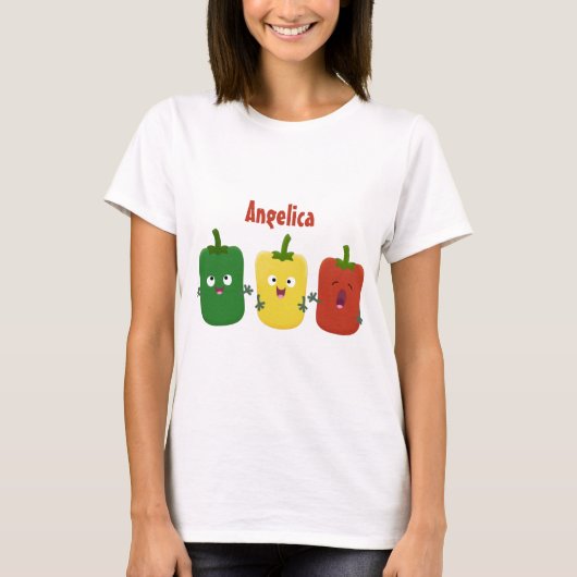 Cute bell pepper capsicum trio zingende cartoon t-shirt (Voorkant)
