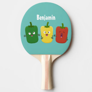 Cute bell pepper capsicum trio zingende cartoon tafeltennisbatje