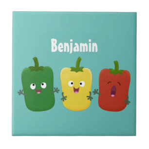 Cute bell pepper capsicum trio zingende cartoon tegeltje