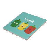 Cute bell pepper capsicum trio zingende cartoon tegeltje (Zijkant)