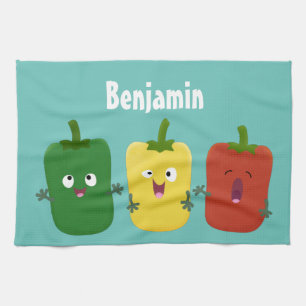 Cute bell pepper capsicum trio zingende cartoon theedoek