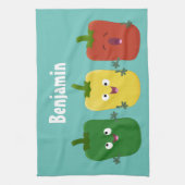 Cute bell pepper capsicum trio zingende cartoon theedoek (Verticaal)