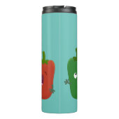 Cute bell pepper capsicum trio zingende cartoon thermosbeker (Achterkant)