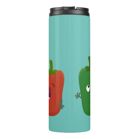 Cute bell pepper capsicum trio zingende cartoon thermosbeker (Achterkant)