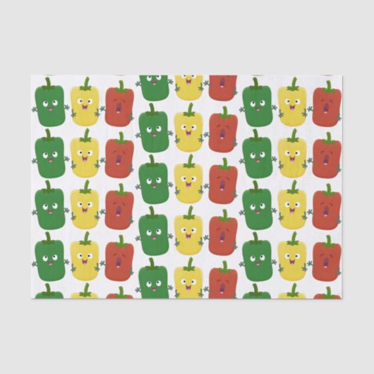 Cute bell pepper capsicum trio zingende cartoon tissuepapier (Voorkant)