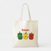 Cute bell pepper capsicum trio zingende cartoon tote bag (Achterkant)