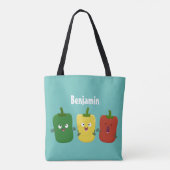 Cute bell pepper capsicum trio zingende cartoon tote bag (Achterkant)