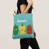 Cute bell pepper capsicum trio zingende cartoon tote bag (Dichtbij)