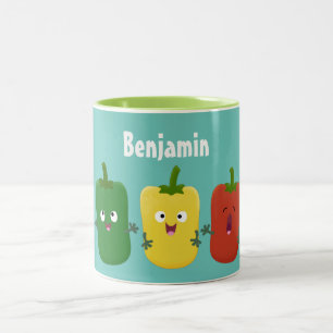 Cute bell pepper capsicum trio zingende cartoon tweekleurige koffiemok