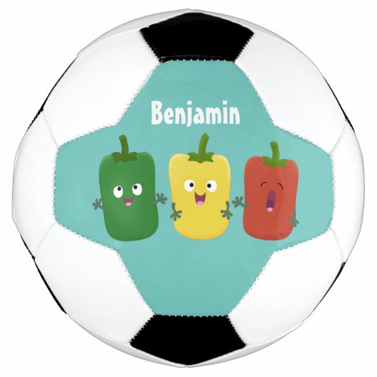 Cute bell pepper capsicum trio zingende cartoon voetbal (Voorkant)