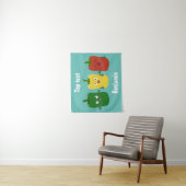 Cute bell pepper capsicum trio zingende cartoon wandkleed (In situ)