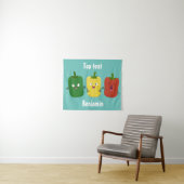 Cute bell pepper capsicum trio zingende cartoon wandkleed (In Situ (horizontaal))