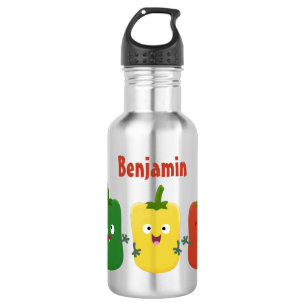 Cute bell pepper capsicum trio zingende cartoon waterfles