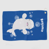 Cute beloega walvis bubbels cartoon illustratie golfhanddoek (Horizontaal)