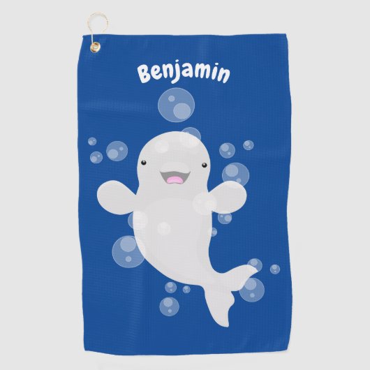 Cute beloega walvis bubbels cartoon illustratie golfhanddoek (Voorkant)