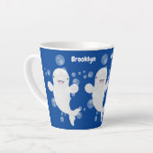 Cute beloega walvis bubbels cartoon illustratie latte mok (Linkerhoek)
