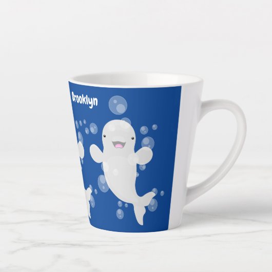 Cute beloega walvis bubbels cartoon illustratie latte mok (Rechts)