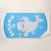 Cute beluga walvis bubbels cartoon illustratie strandlaken (Voorkant)