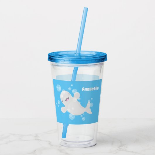 Cute beluga whale belbles cartoon afbeelding acryl drinkbeker (Achterkant)