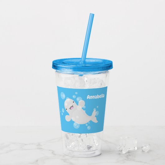 Cute beluga whale belbles cartoon afbeelding acryl drinkbeker (Achterkant ijs)