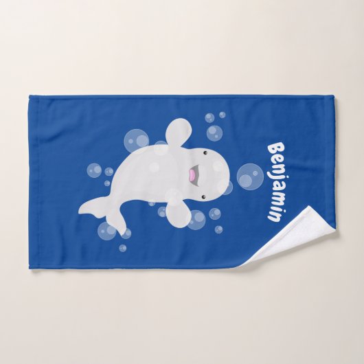 Cute beluga whale belbles cartoon afbeelding bad handdoek (Handdoek)