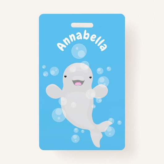 Cute beluga whale belbles cartoon afbeelding badge (Voorkant)