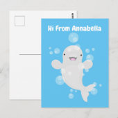 Cute beluga whale belbles cartoon afbeelding briefkaart (Voorkant / Achterkant)
