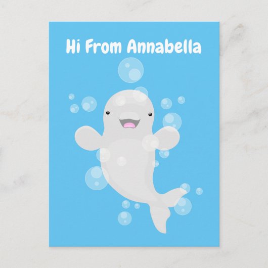 Cute beluga whale belbles cartoon afbeelding briefkaart (Voorkant)