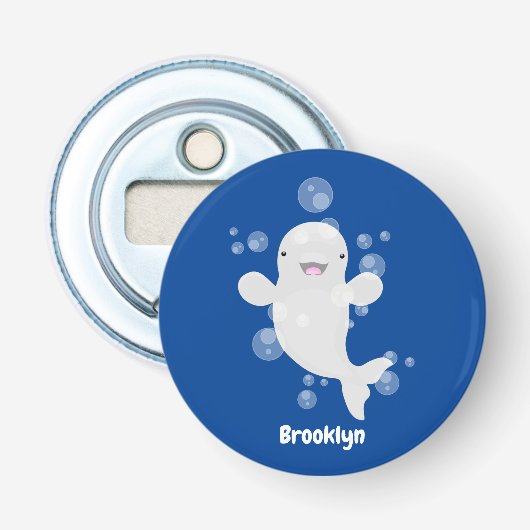 Cute beluga whale belbles cartoon afbeelding button flesopener (Voorkant)