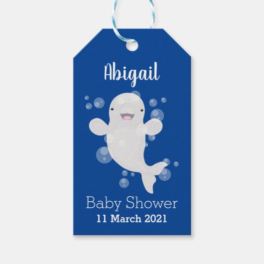 Cute beluga whale belbles cartoon afbeelding cadeaulabel (Voorkant)