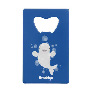Cute beluga whale belbles cartoon afbeelding creditkaart flessenopener