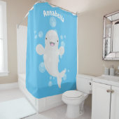 Cute beluga whale belbles cartoon afbeelding douchegordijn (In situ)