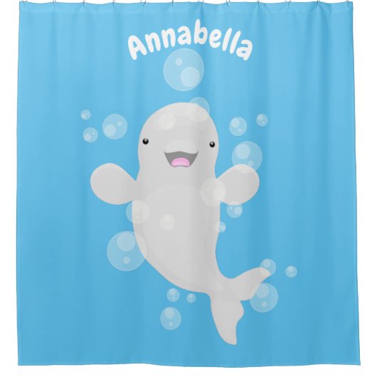 Cute beluga whale belbles cartoon afbeelding douchegordijn (Voorkant)