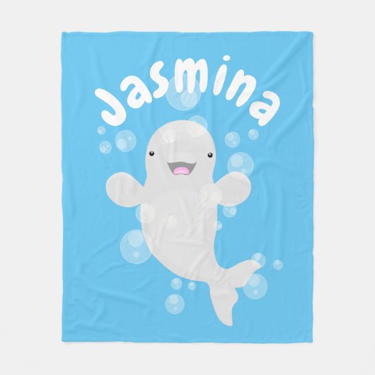 Cute beluga whale belbles cartoon afbeelding fleece deken (Voorkant)